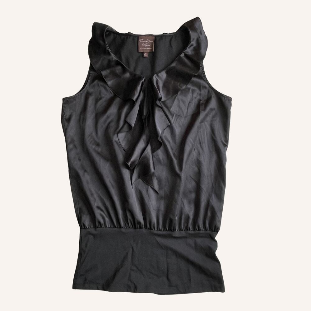 UNDERCOVER AGENT tank black ruffle neck medium tuck in long length